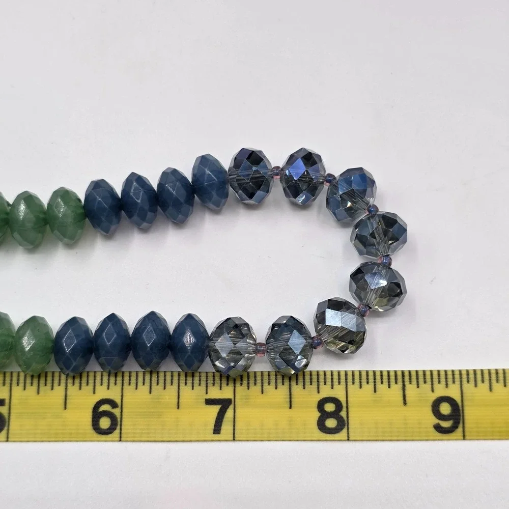 Chunky Beaded Necklace Blue Green Crystal Faceted Beads Gold Clasp Fashion Jewel